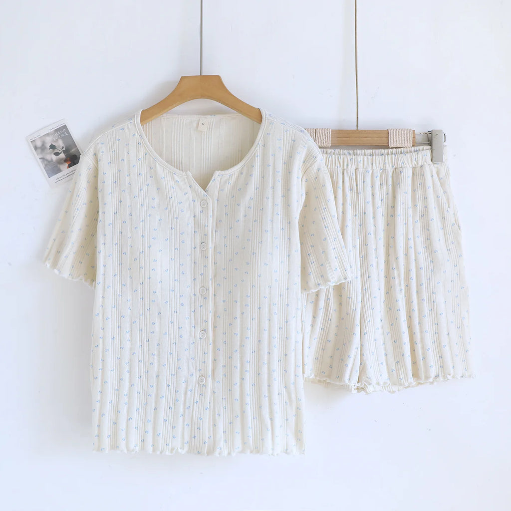 Summer Suit Short Sleeve Sleepwear Women's Cotton Floral Pyjamas Women Pajama Sets Two-Piece Nightwear Pijama Home Clothes