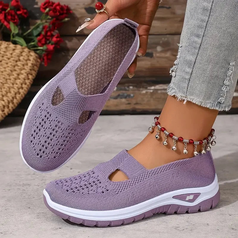 Women's shoes, casual sports shoes, solid color breathable sports soft-soled lightweight walking shoes, low-top knitted casual s