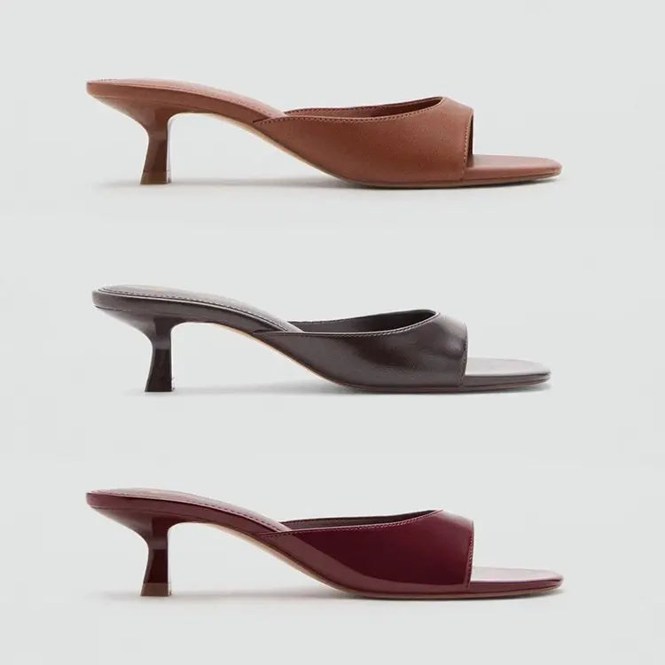 2026 New Summer Square Open Toe Women Slippers Concise Slip On Thick Heel Dress Shoes Outdoor Daily Wear Slides Shoes