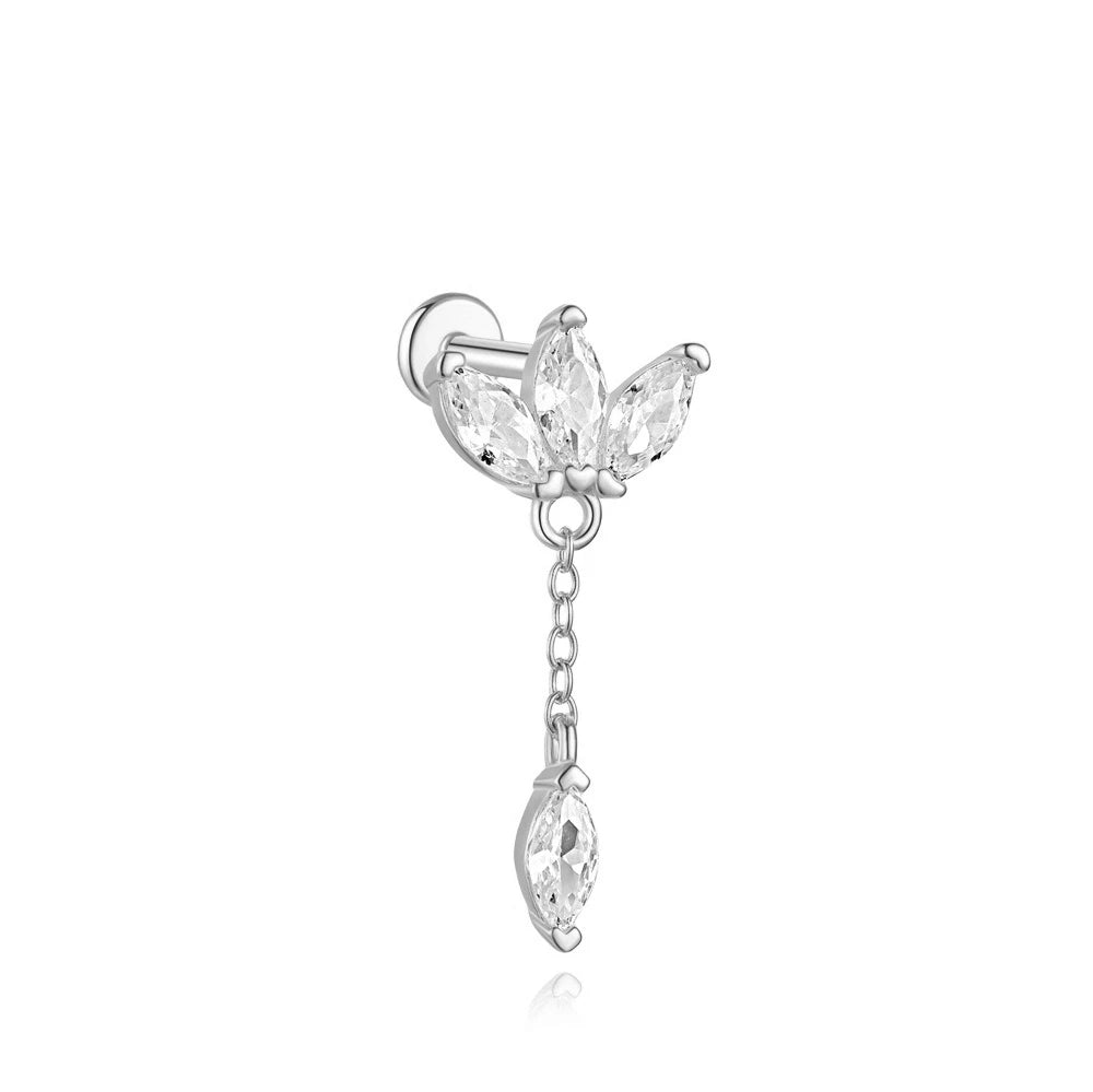 CANNER 1PC 925 Sterling Silver Eight-pointed Star CZ Piercing Earring For Women Ins Tassel Chain Stud Earring Party Fine Jewelry