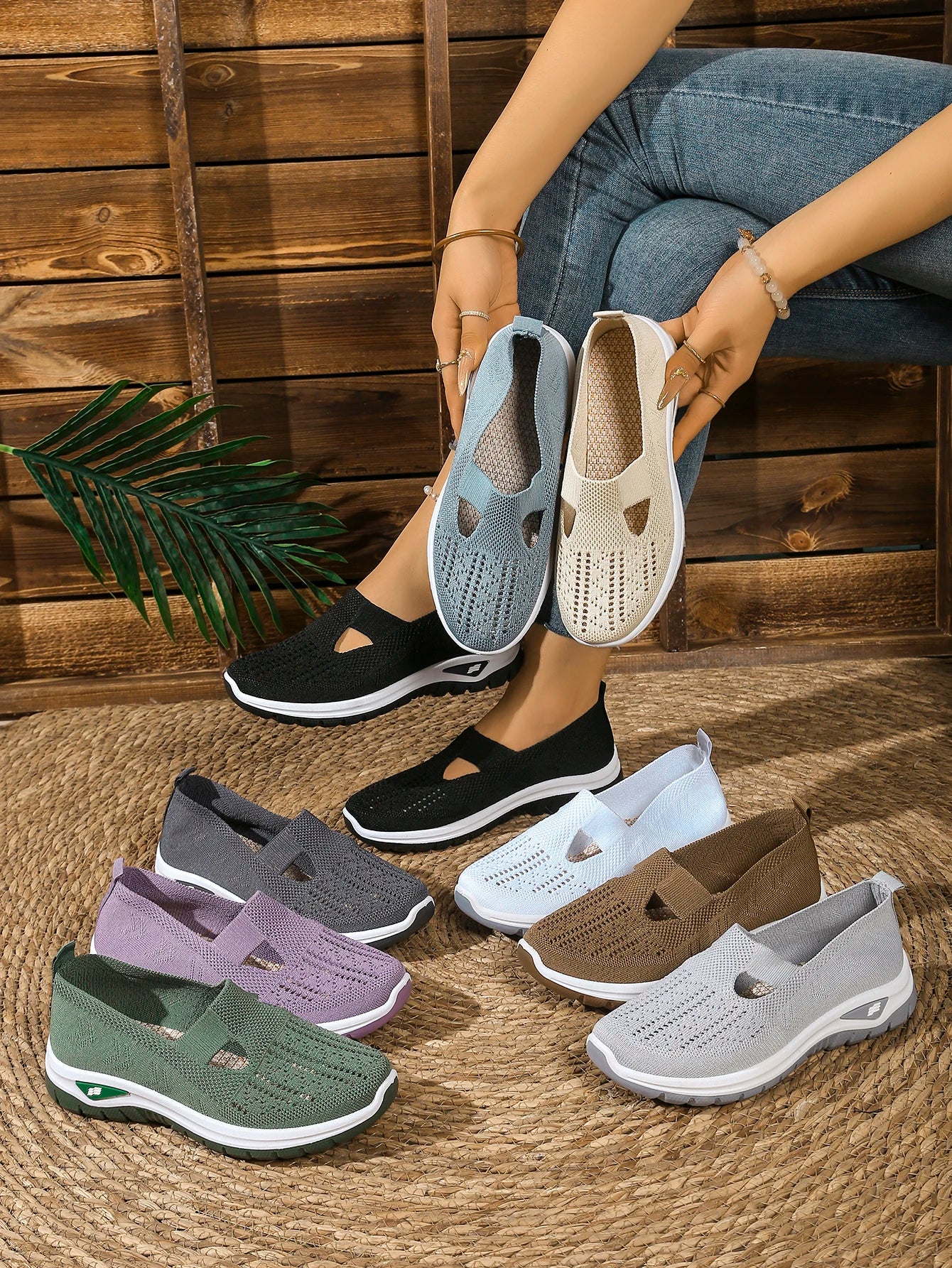Women's shoes, casual sports shoes, solid color breathable sports soft-soled lightweight walking shoes, low-top knitted casual s