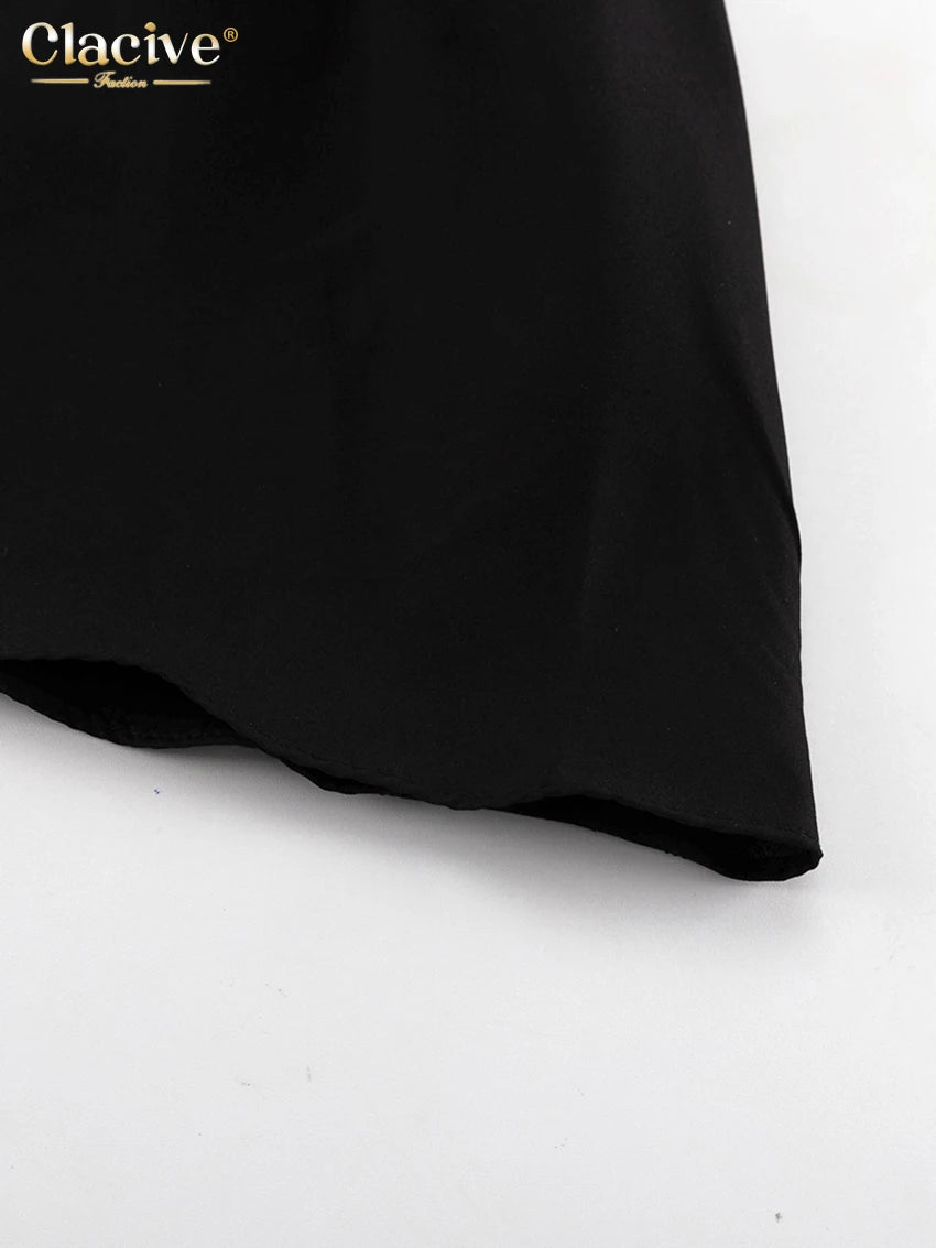 Clacive Sexy Slim Black Women's Dress 2024 Bodycon Stand Collar Long Sleeve Mini Dresses Elegant Lace Spliced Female Dress