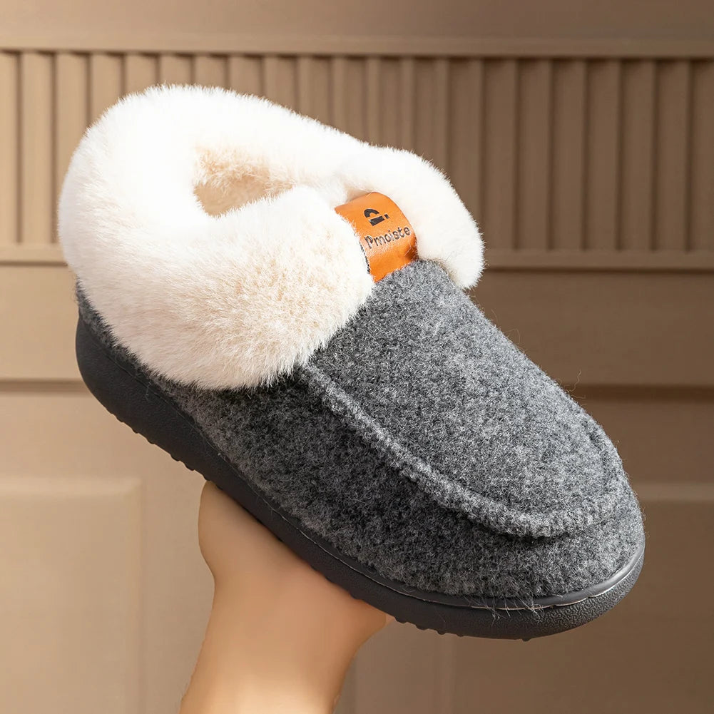 Platform Slippers Women Wedge Memory Foam  TPR Non Slip Sole Warm Fuzzy Winter Durable Bedroom Shoes Cozy Comfort