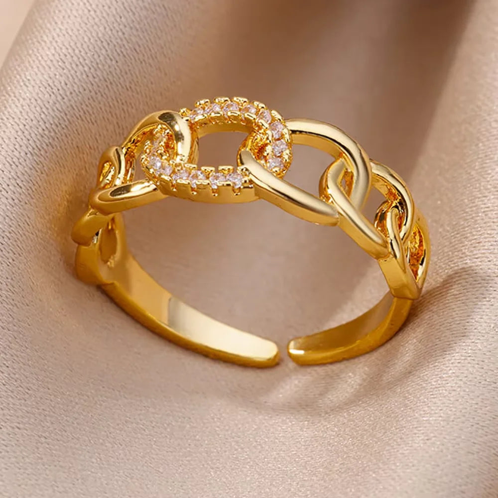 Anillos Gold Color Cubic Zirconia Chic Rings For Women 2025 Punk Elegant Wedding Party Aesthetic Stainless Steel Ring Jewelry