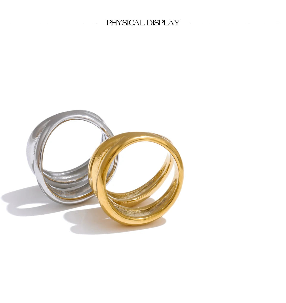 Yhpup 6789# Stainless Steel Metal Double Layer Geometric Cast High Quality Ring Water Resistant Texture Fashion Daily Jewelry