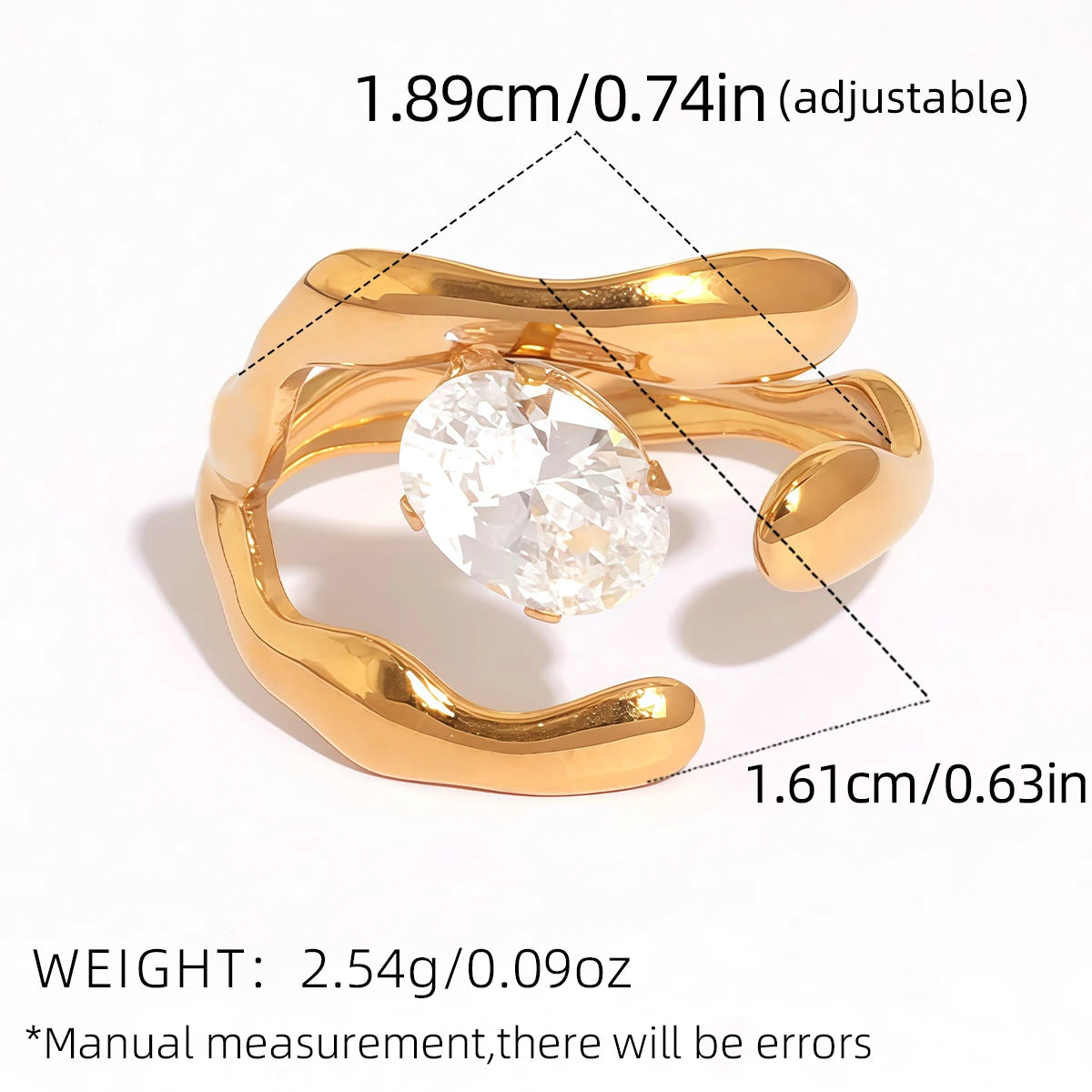 Statement Stainless Steel Delicate Shiny Cubic Zirconia Ring For Women High Quality 18K Gold PVD Plated Finger Jewelry Gift