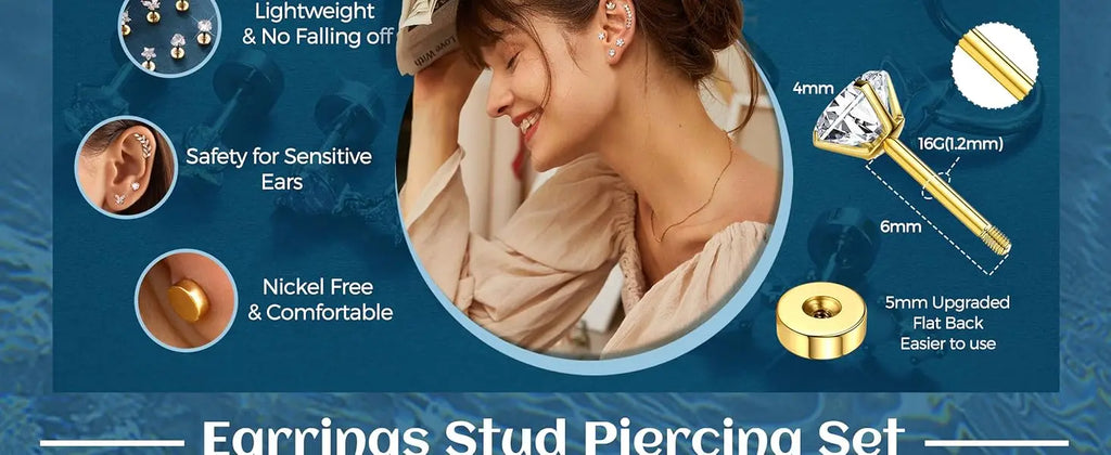 Bobisty Surgical Steel Cartilage Studs Earrings Hypoallergenic Earring Set Flat Back Helix Tragus Piercing Jewellery for Women