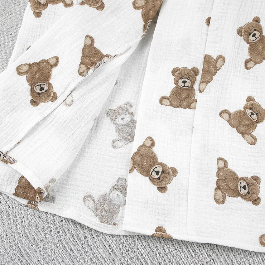 2024 Spring New European and American Pure Cotton Cute Print Warm Long sleeved Shorts and Pajamas Two piece Home Set