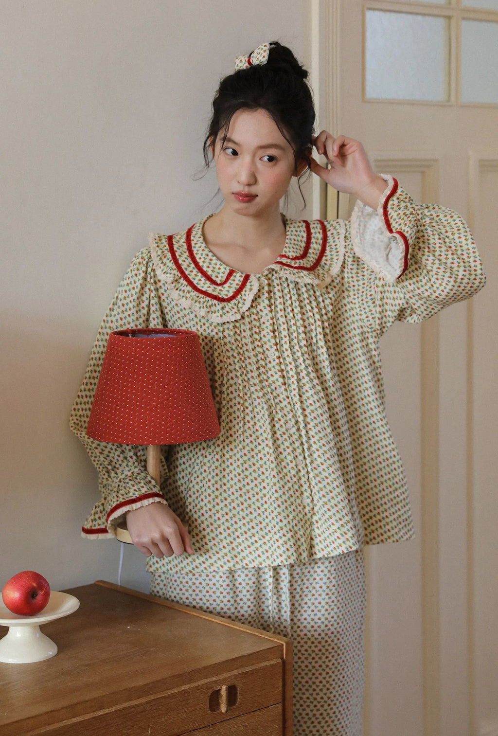 2026 new 100% cotton sweet rose floral printing home wear set princess women loose 2 pieces pajamas sets for spring summer