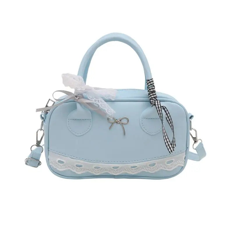 Simple Elegant Handbag Boston Shoulder bag Lace Ribbon Bow Decor Crossbody Bag Small Square Bag Casual Women Bags ﻿