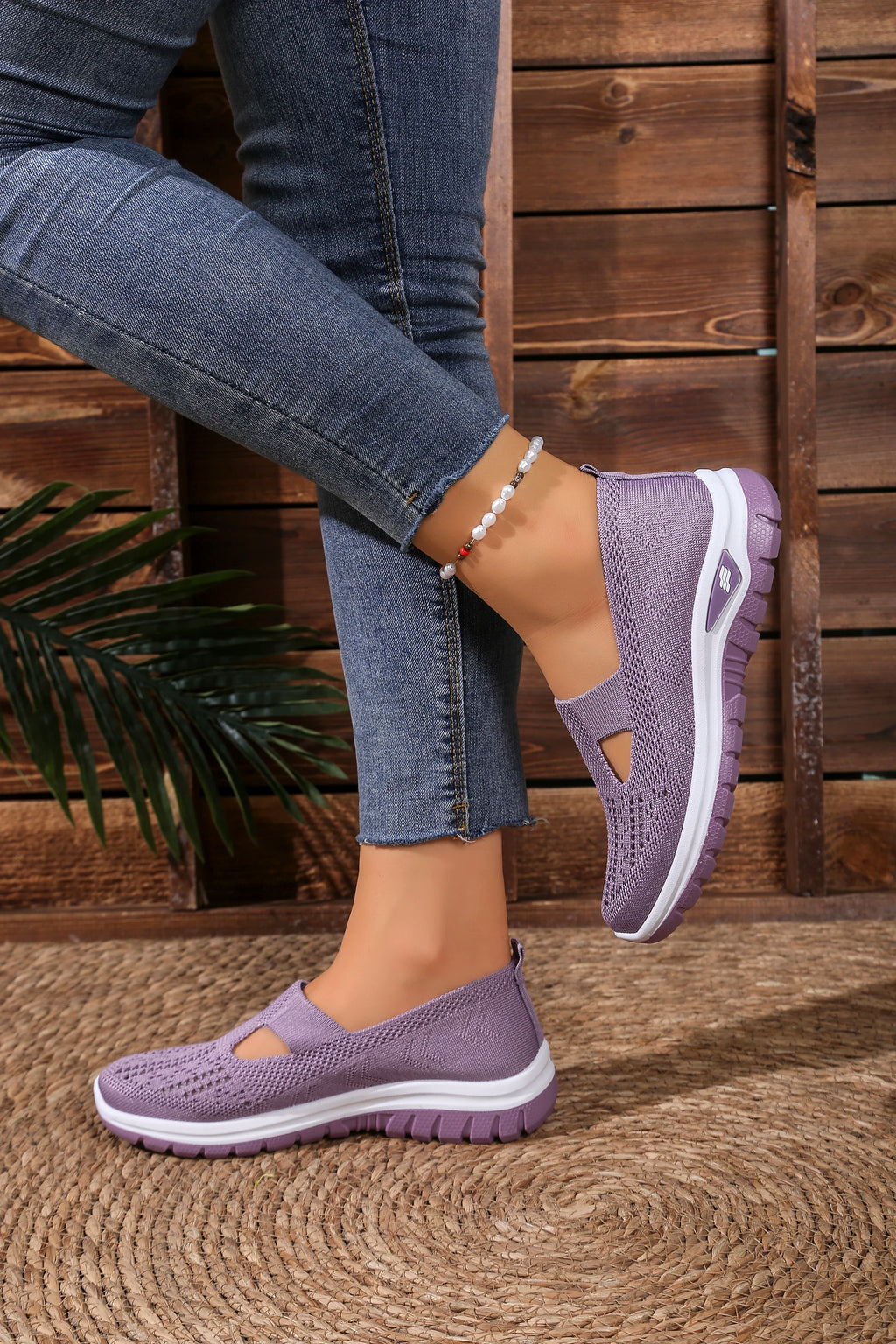 Women's shoes, casual sports shoes, solid color breathable sports soft-soled lightweight walking shoes, low-top knitted casual s