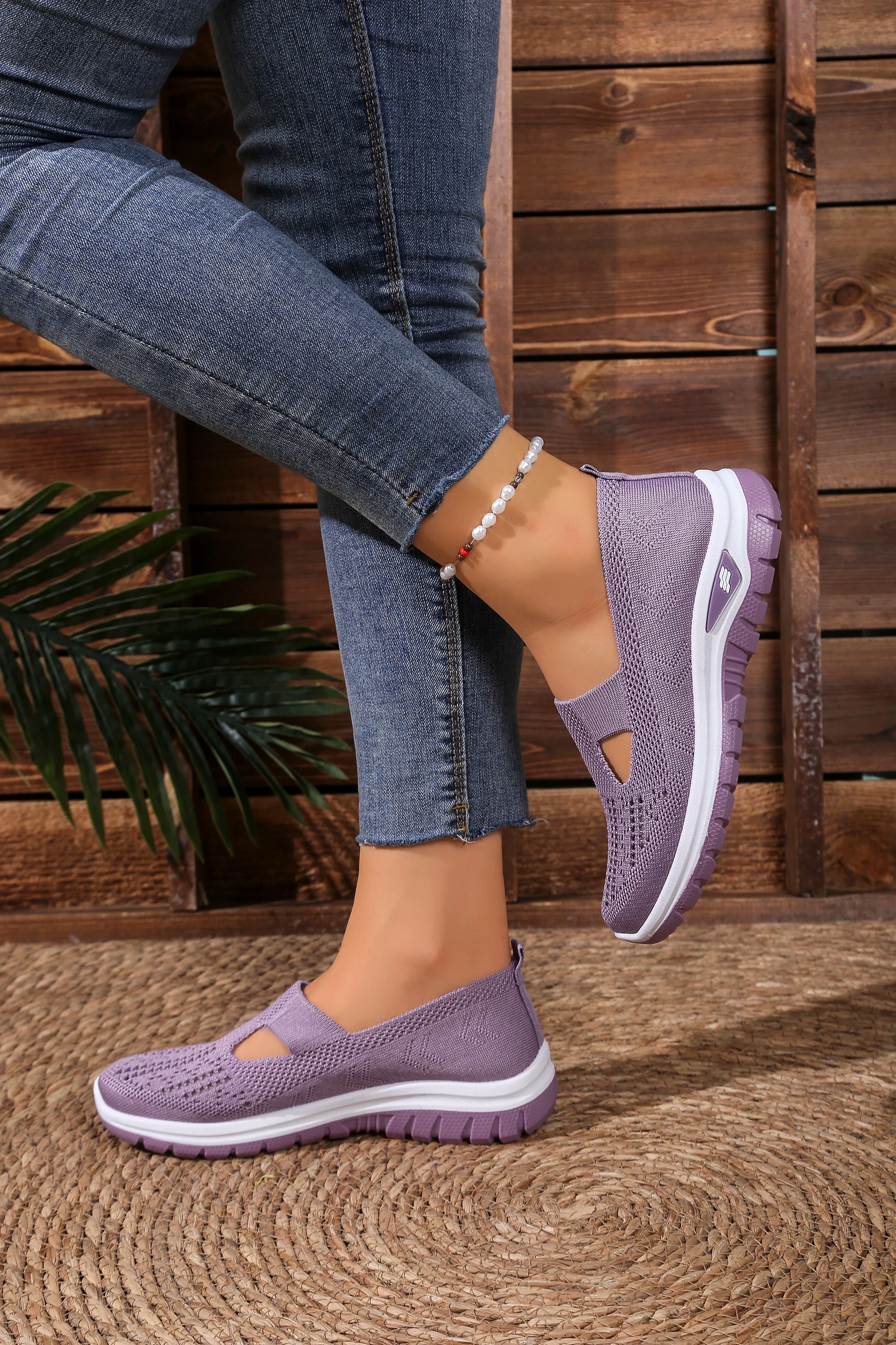 Women's shoes, casual sports shoes, solid color breathable sports soft-soled lightweight walking shoes, low-top knitted casual s