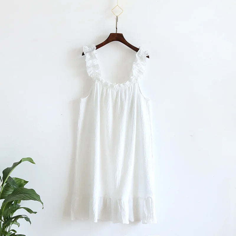 2026 new women's summer cotton yarn, pure cotton suspender sleepwear loose medium to long sweet and cute long skirt home wear