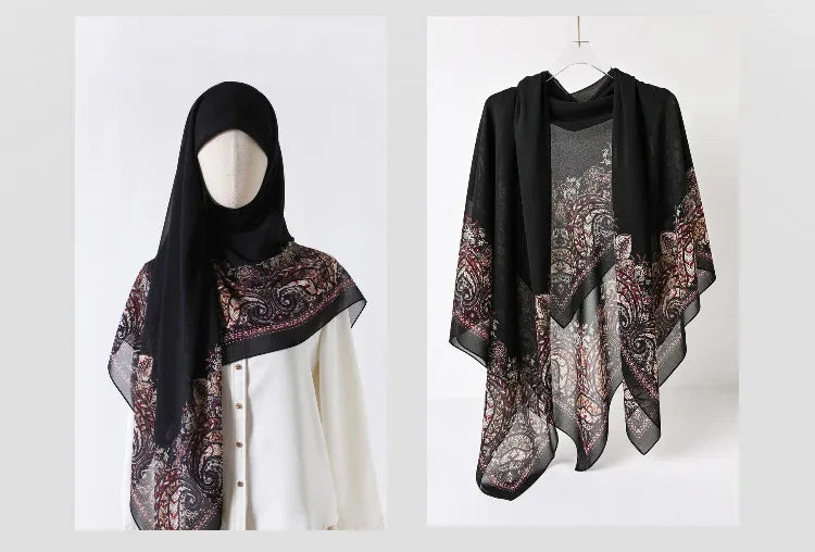 Fashion Muslim Chiffon Hijabs for Women Quadrate Shawl Long Wrap Handscarf Versatile Sunscreen Scarf