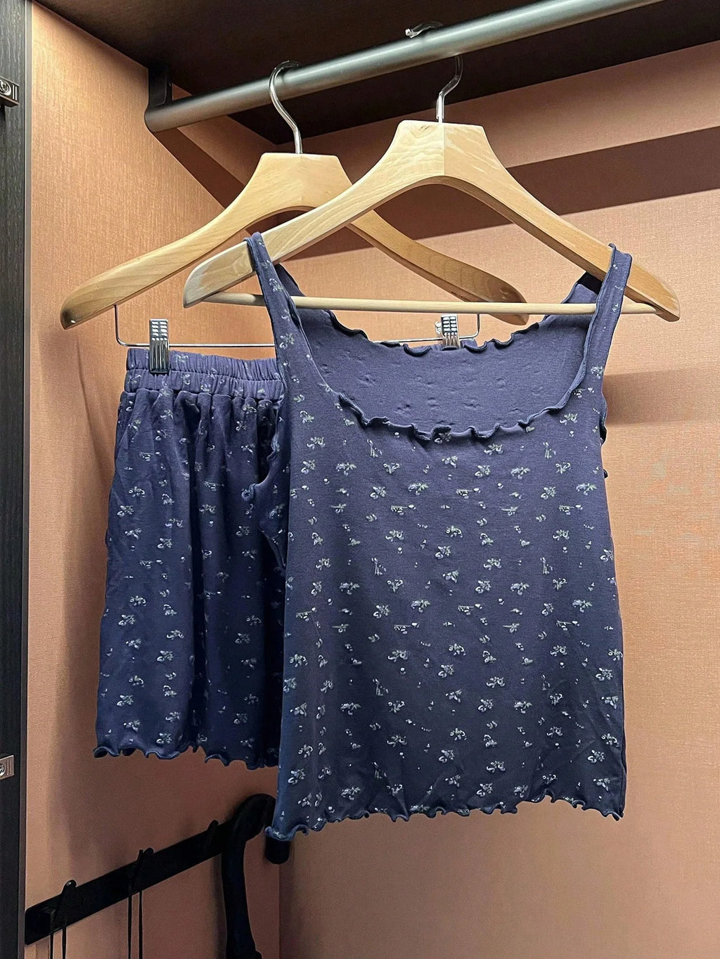 Women's Pajama Women's Vest Pajamas Casual Sweet Floral Pants Pocket Shorts Loungewear Suit Women's Pijama