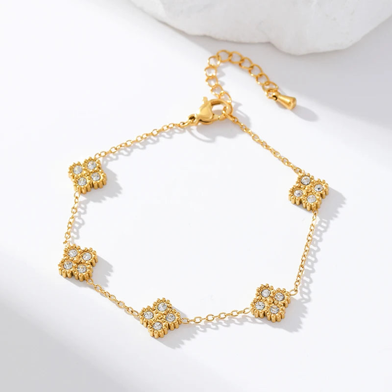 GANEMLY 316L Stainless Steel Round Sparkling Zirconia Bracelet For Women Fashion Fine Wrist Chain Waterproof Jewelry Lady Gift