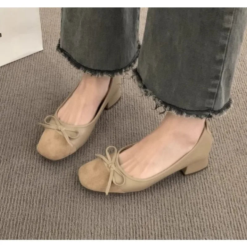 New Women Cute Ballerina Low Heel Shoes Lady Slipony Butterfly Knot Vintage Kawaii Mocasines Loafers Girl Lolita Mom Shoes