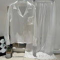 Female Pajamas Set White Satin Lace Trim Bride Wedding Sleepwear Gift Homewear Sexy Loose Long Sleeve Trouser Suit Loungewear