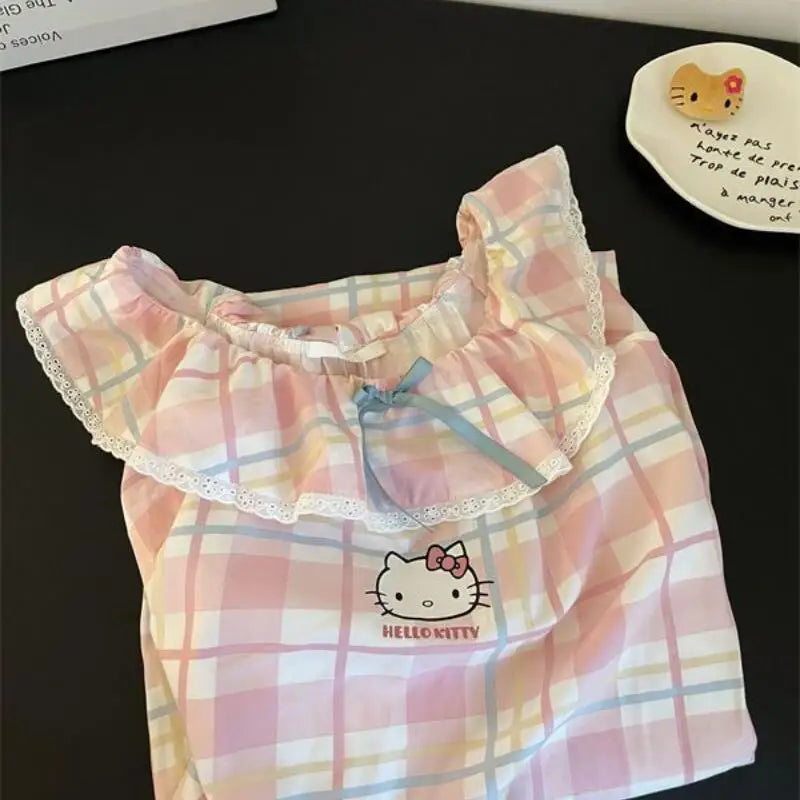 Sanrios Girls Nightgown Hello Kittys Student Suspenders Loose New Style Home Clothes Simple Printed Skirt Creative Hot Selling