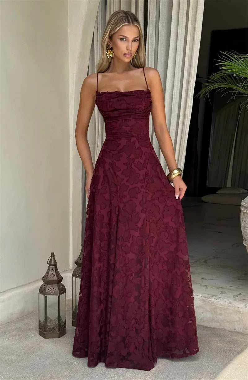 Spaghetti Strap Backless Sexy Maxi Dress Women Gown Fashion Off-shoulder Sleeveless Lace-up Evening Club Party Dress