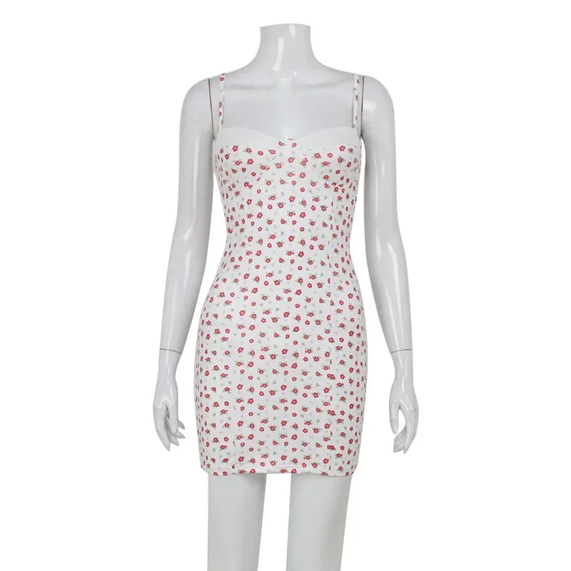Sexy Slim Suspender Nightgown Women Chemise Sleepwear Home Dress Backless Mini Nightdress Lingerie Print Flower Nightwear Nighty