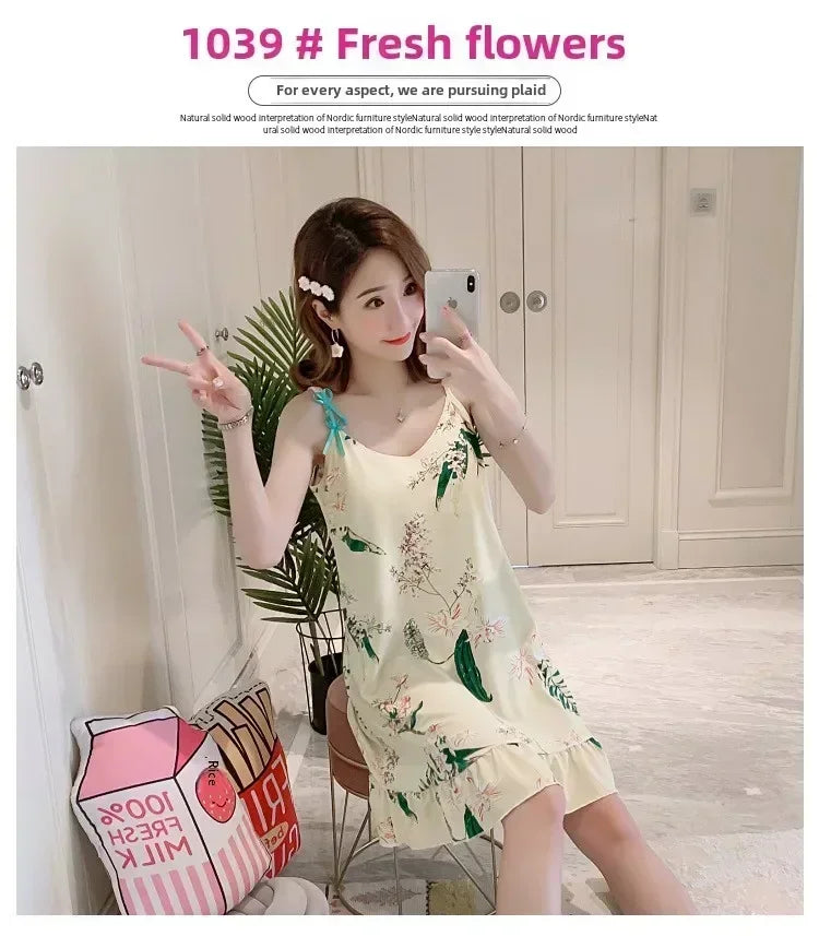 New with Bra Pad, Free Eye Mask, Sling, Loose and Cute Cartoon Animal Pajamas, Nightgown Role-playing Sleepwear Women