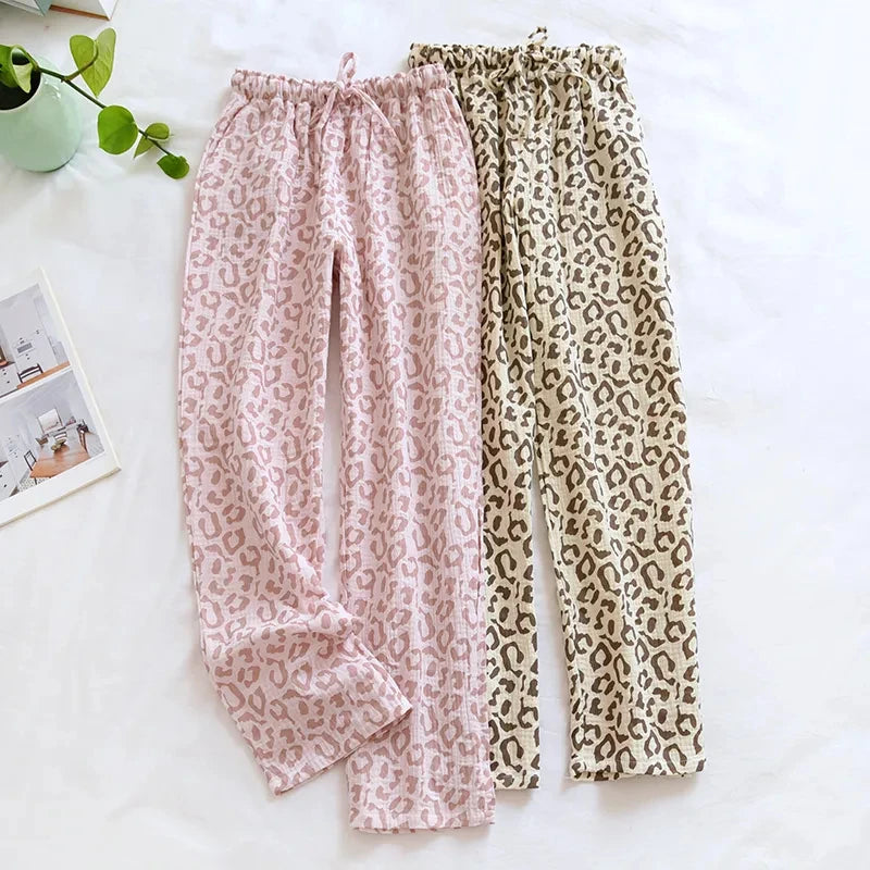 Women's Pure Cotton Pajama Pants Home Pants Double-layer Gauze Elastic Band Loose Casual Pants Cute Strawberry Home Pants 2024