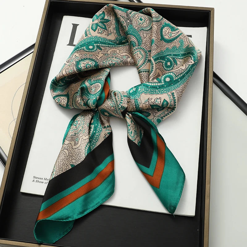 Luxury Women Silk Square Scarf Shawl Fashion Xiaoxiangfeng Print Design Satin Hijab Wraps Neckerchief Female Hair Bands 70*70CM