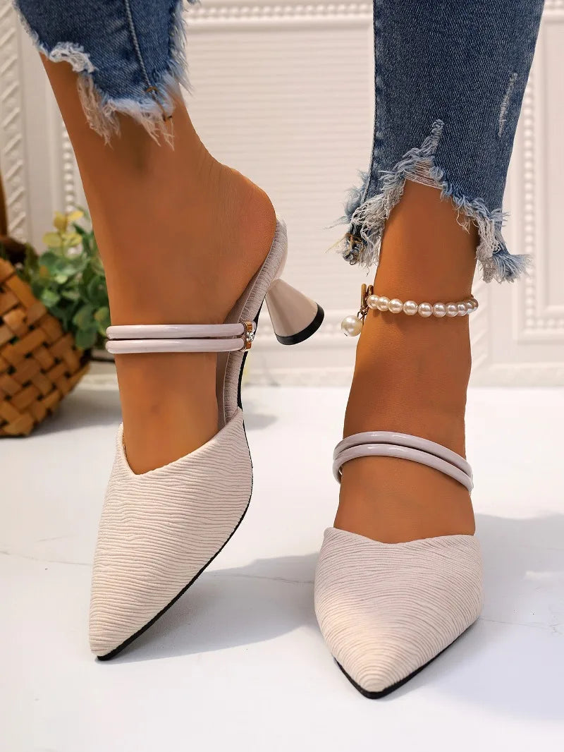 2025 Plus Size Women's Shoes Closed Toe Women's Slippers Elegant Dress Slippers Women Pointed Toe High Heels Modern Sandals