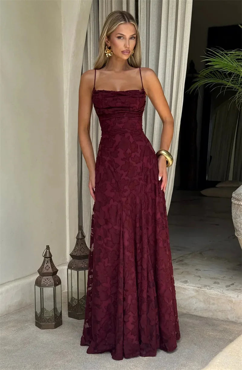 Spaghetti Strap Backless Sexy Maxi Dress Women Gown Fashion Off-shoulder Sleeveless Lace-up Evening Club Party Dress