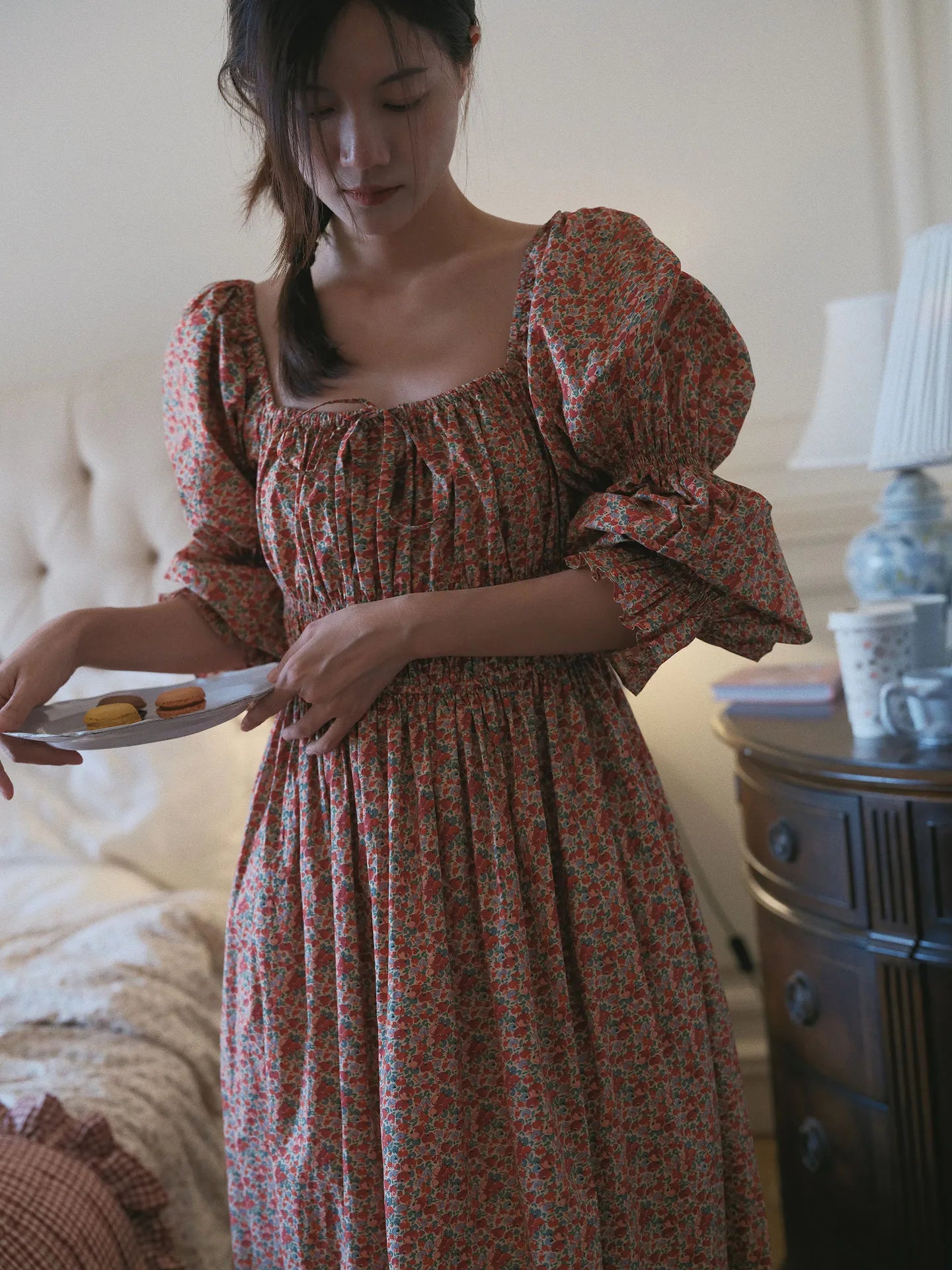 100% Pure Cotton Nightgown Women 2026 New Arrival Spring Summer Vintage Retro Floral Printing Lengthened Nightdress Loungewear