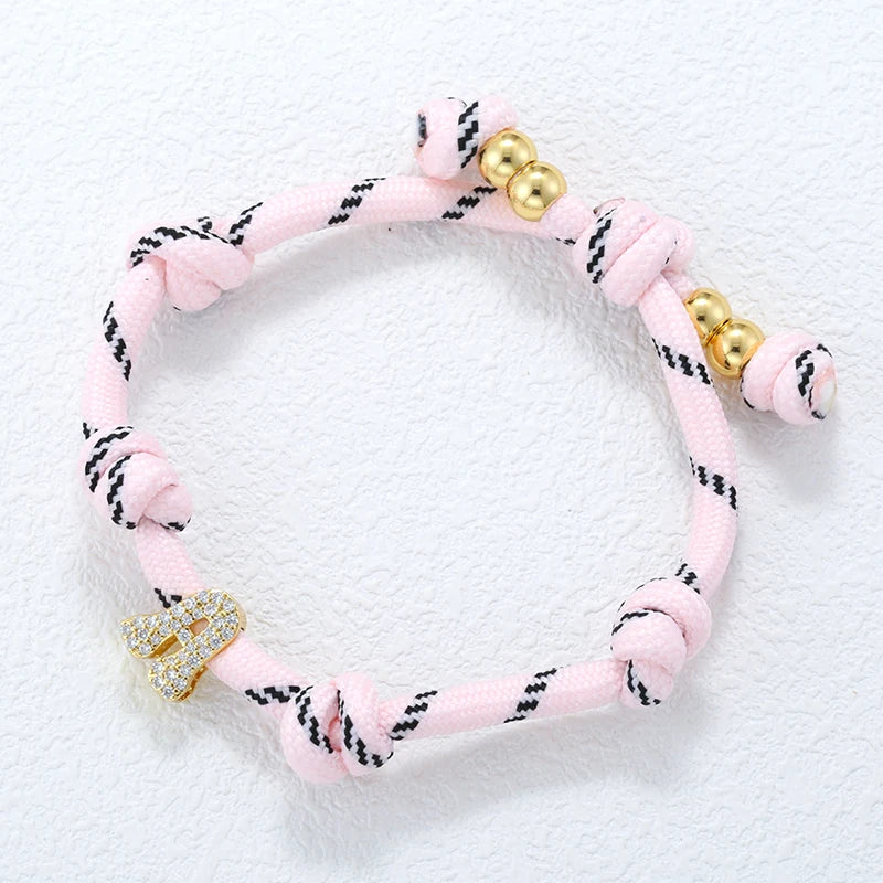 ZHUKOU Large/Small Size,Glossy/Zircon,Custom Letters A-Z Colorful Braided Bracelet with Drawstring Adjustment Unisex Style 1 Pc