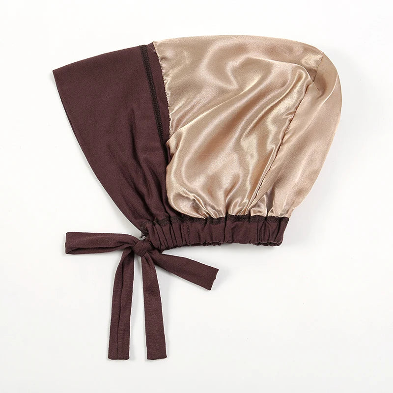Double Layer Modal Satin Hijab Cap Islam Undercap with Tie Bonnet Instant Hijabs for Women Turkish Scarves Muslim Turban Bandana