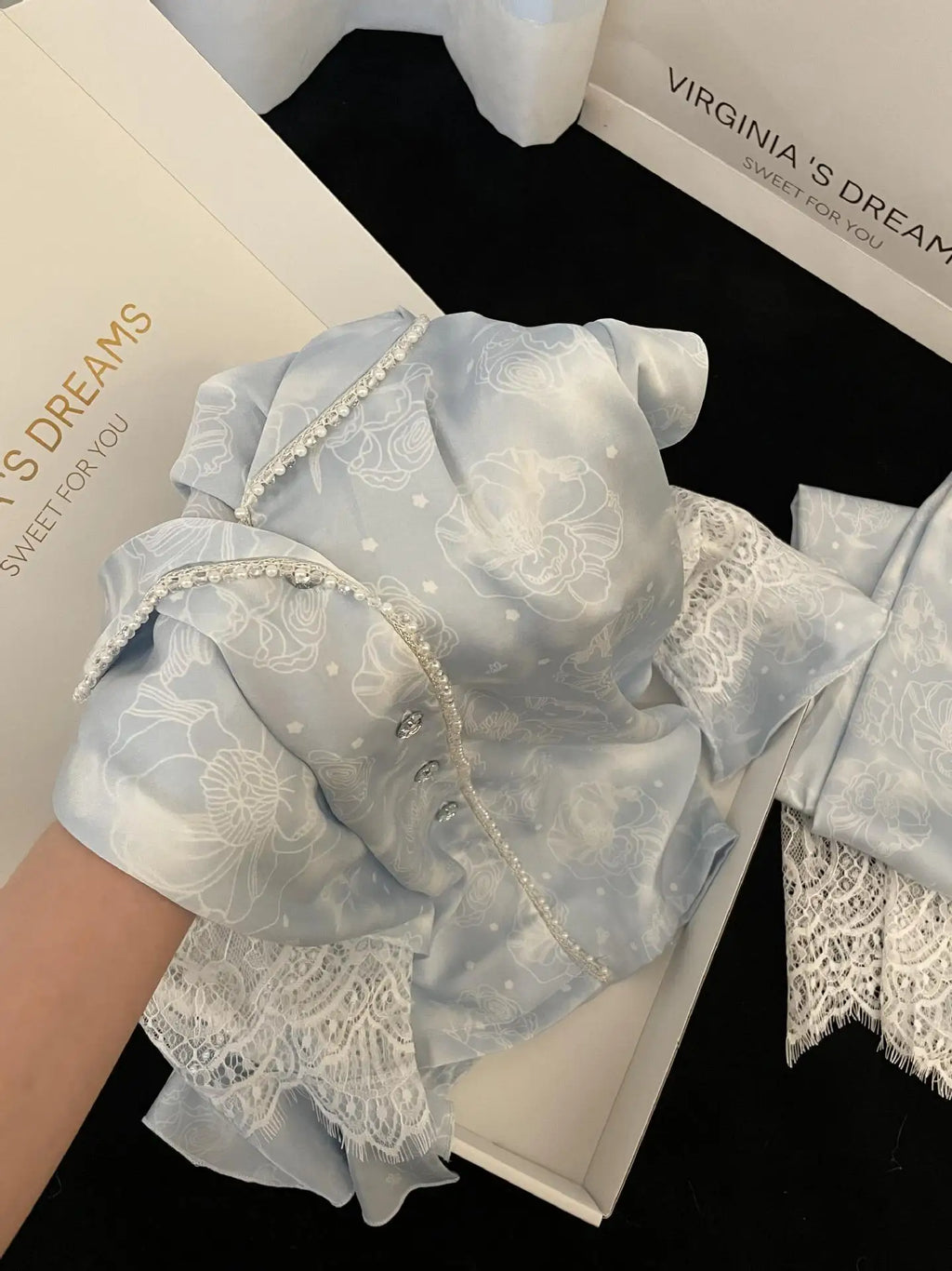 Plus Size 4XL Female 2PCS Pajamas Set Loungewear Sweet Girl Print Flower Lace Sleepwear Long Sleeve Pijamas Silk Satin Homewear
