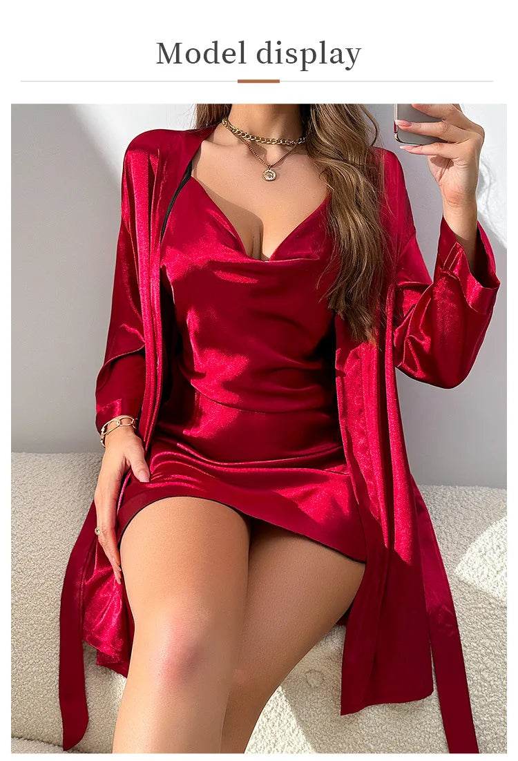 Female Nighty&Robe Set Four Seasons Homewear Butterfly Lace Nightgown Pajamas Dresses Wo Piece Set Thin Outerwear Loungewear