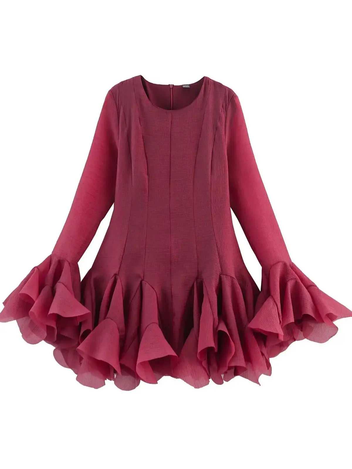2026 Summer Women's Elegant Multi-Layered Ruffled Hem Mini Dresses Lady Sweet French Style Long Flare Sleeve Slim Fit Puffy Robe