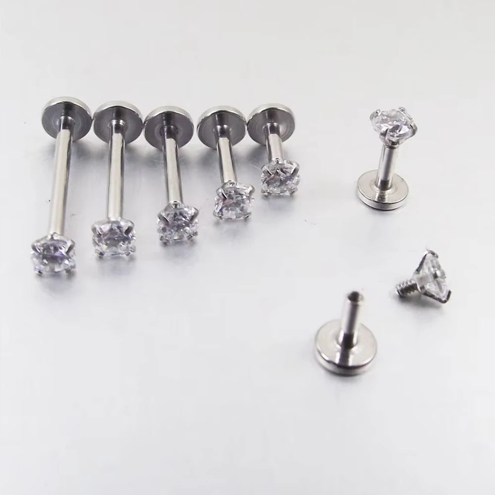 2PC Labret Tragus Stud Earrings 16G Surgical Stainless Steel CZ Crystal Monroe Helix Cartialge Conch Medusa Lip Body Piercing