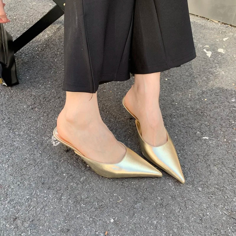 Eilyken Spring New Brand Women Slipper Pointed Toe Slip On Ladies Mules Thin Low Heel Outdoor Dress Sandal Shoes