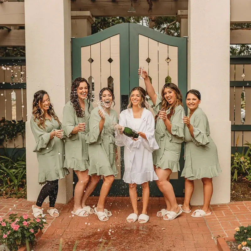 Personalized Bride Bridesmaid Robes Chiffon Ruffle Trim Kimono Birth Flower Ruffle Robe Set Bridal Shower Proposal Dressing Gown