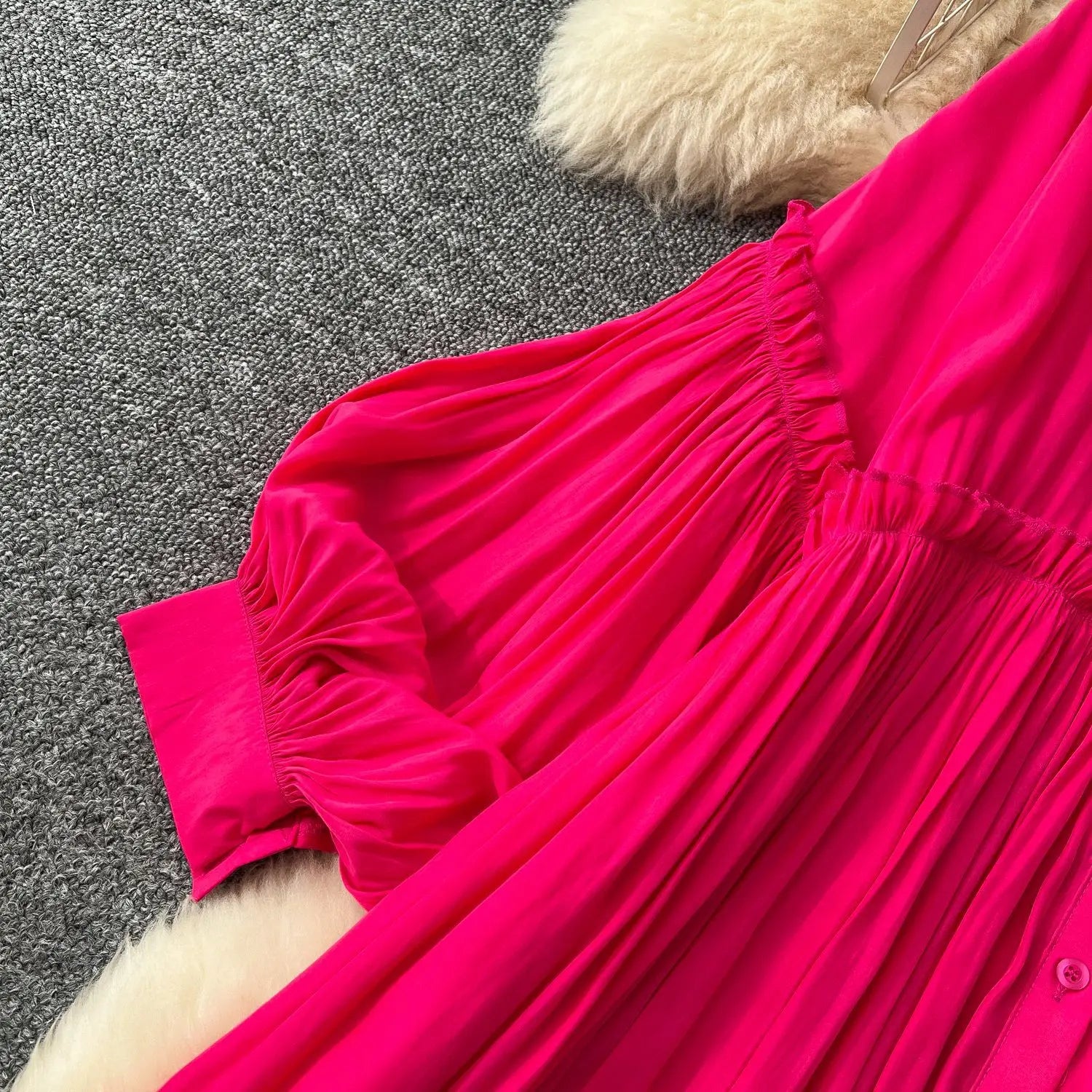 Pleated Dress Women Long Dresses A Line Vestidos Streetwear Lantern Sleeve Elegant Splice Y2k Single Breasted Loose Summer 2025