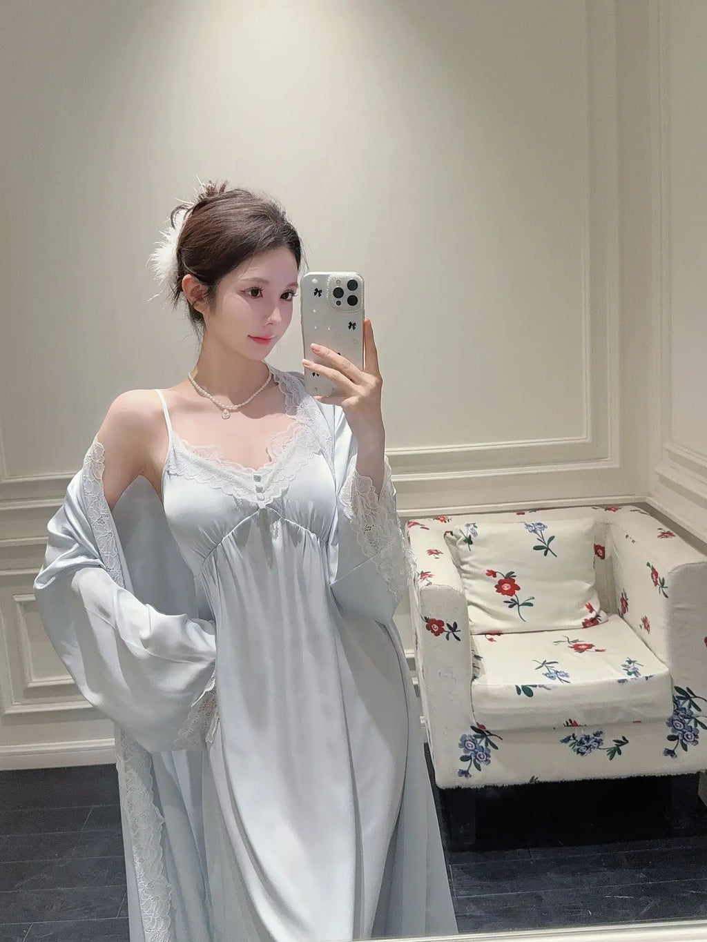 2025New Long Sweet Blue Robe Set Women Elegant Bathrobe Rayon Kimono Sexy Lace Floral Home Dressing Gown Princess Loungewear