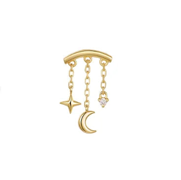 CANNER 1PC 925 Sterling Silver Eight-pointed Star CZ Piercing Earring For Women Ins Tassel Chain Stud Earring Party Fine Jewelry
