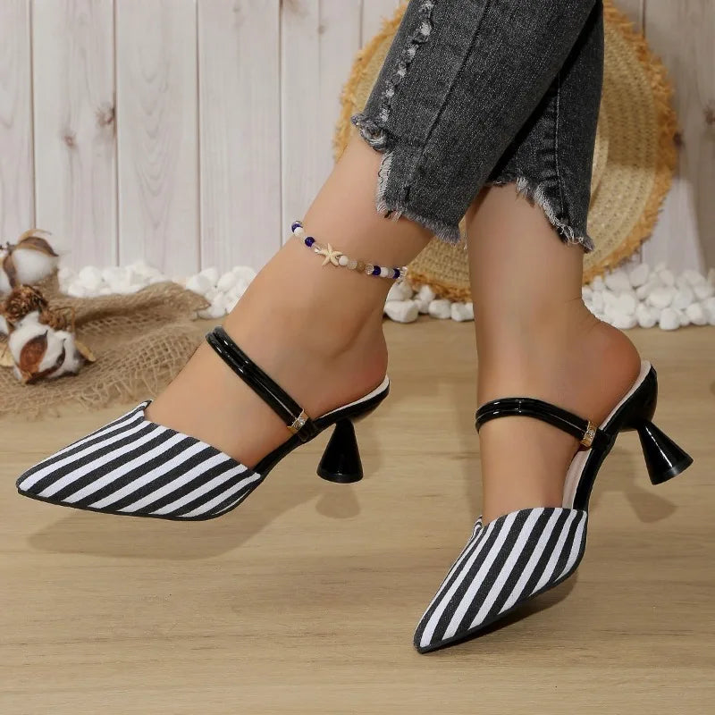 2025 Plus Size Women's Shoes Closed Toe Women's Slippers Elegant Dress Slippers Women Pointed Toe High Heels Modern Sandals