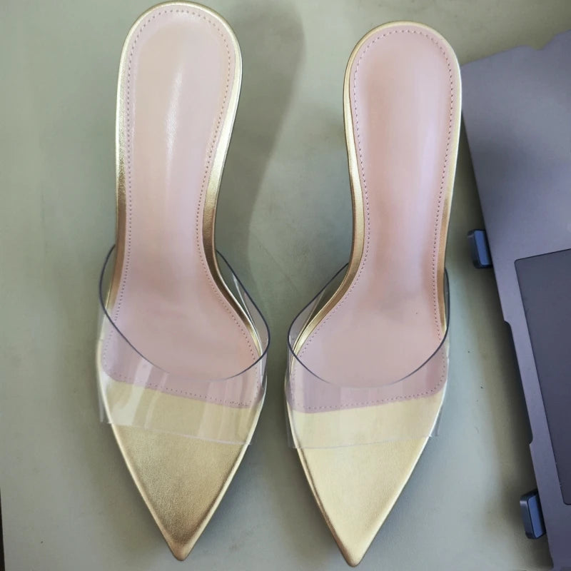 New Summer Women's High-heeled Sandals Transparent High-heeled Slippers Stiletto Pointed Toe Slip-on High-heeled Sandals