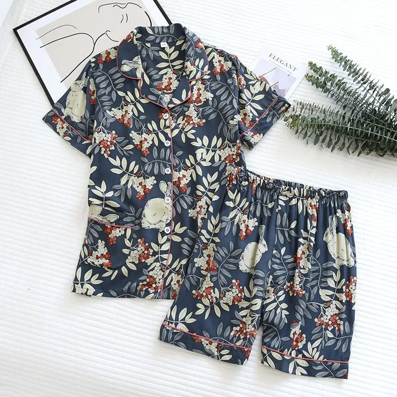 summer news pijama mujer thin section short-sleeved shorts large floral print pajamas home service ladies pajamas for women