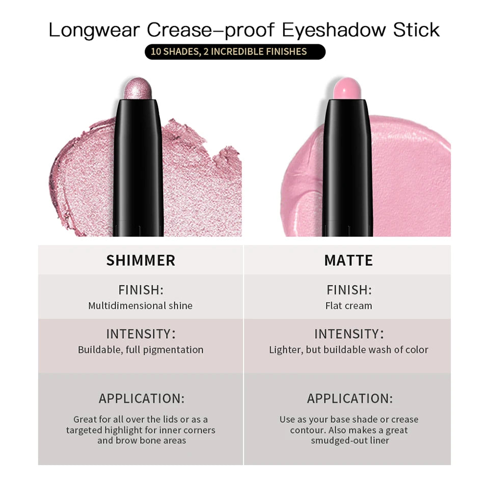12 Colors Eyeshadow Pencil Stick Shimmer And Matte Waterproof Metallic Glitter Eye Shadow Highlighter Pencil Eyeshadow Cosmetics