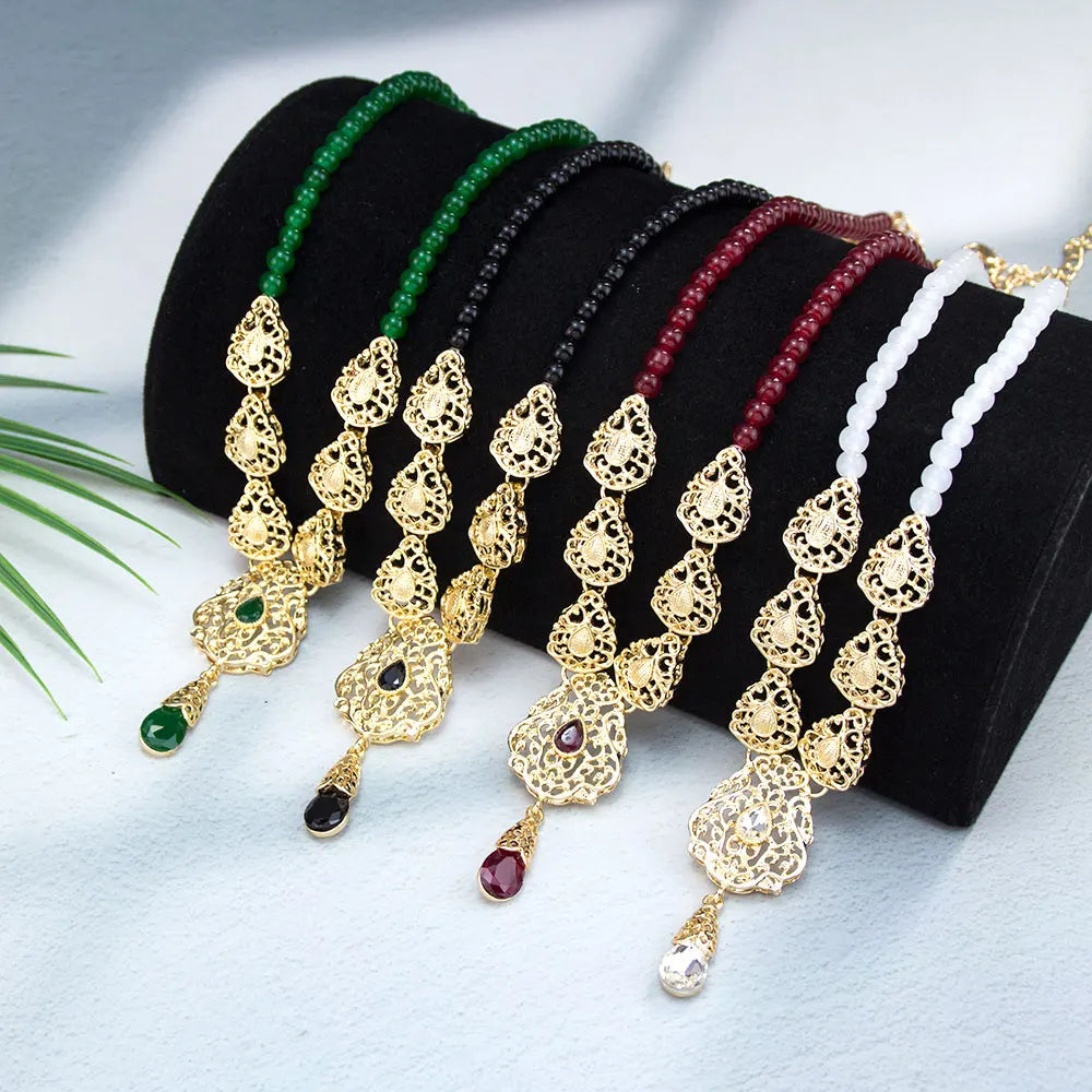 Sunspicems Fashion Arabic Morocco Women Choker Necklace Hand Beads Chain Hollow Flower Ethnic Wedding Banquet Jewelry