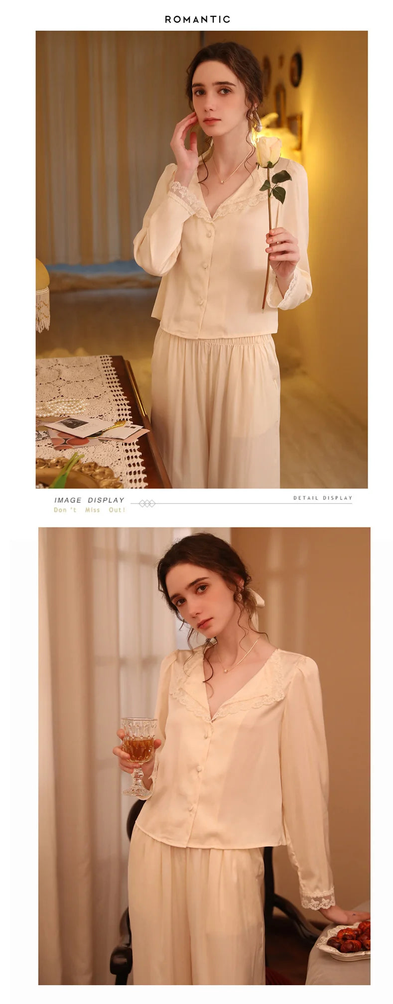Two Piece Pajamas Set Women Satin Nightwear Home Clothes Spring Autumn Long Sleeve Shirt&pants Sleepwear Suit