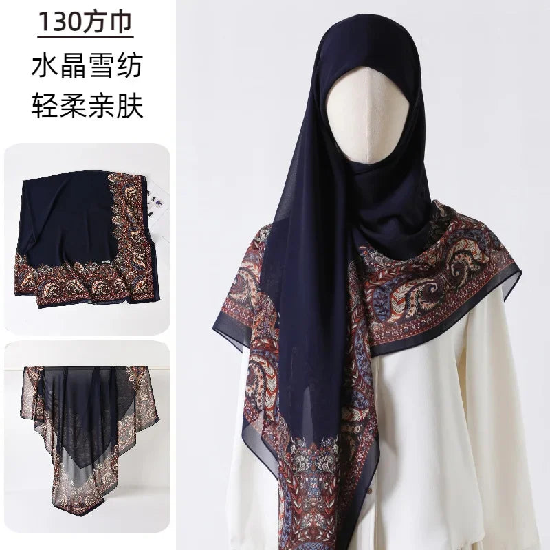 Fashion Muslim Chiffon Hijabs for Women Quadrate Shawl Long Wrap Handscarf Versatile Sunscreen Scarf