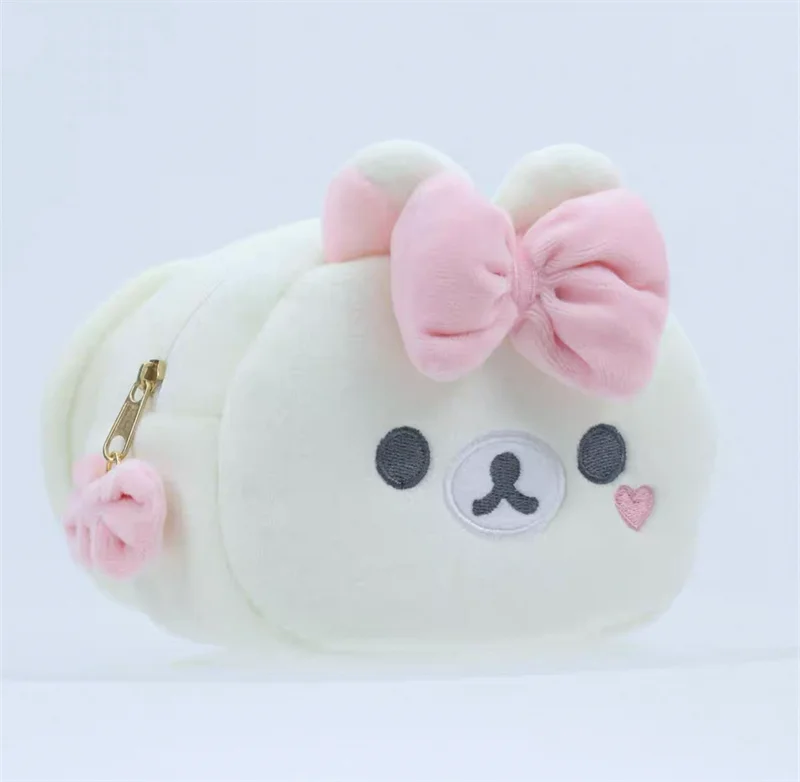 Rilakkuma Korilakkuma Bow Plush Makeup Bag With Mirror Storage Organizer Anime Bear Kawaii Cute Travel Cosmetic Bag Pouch